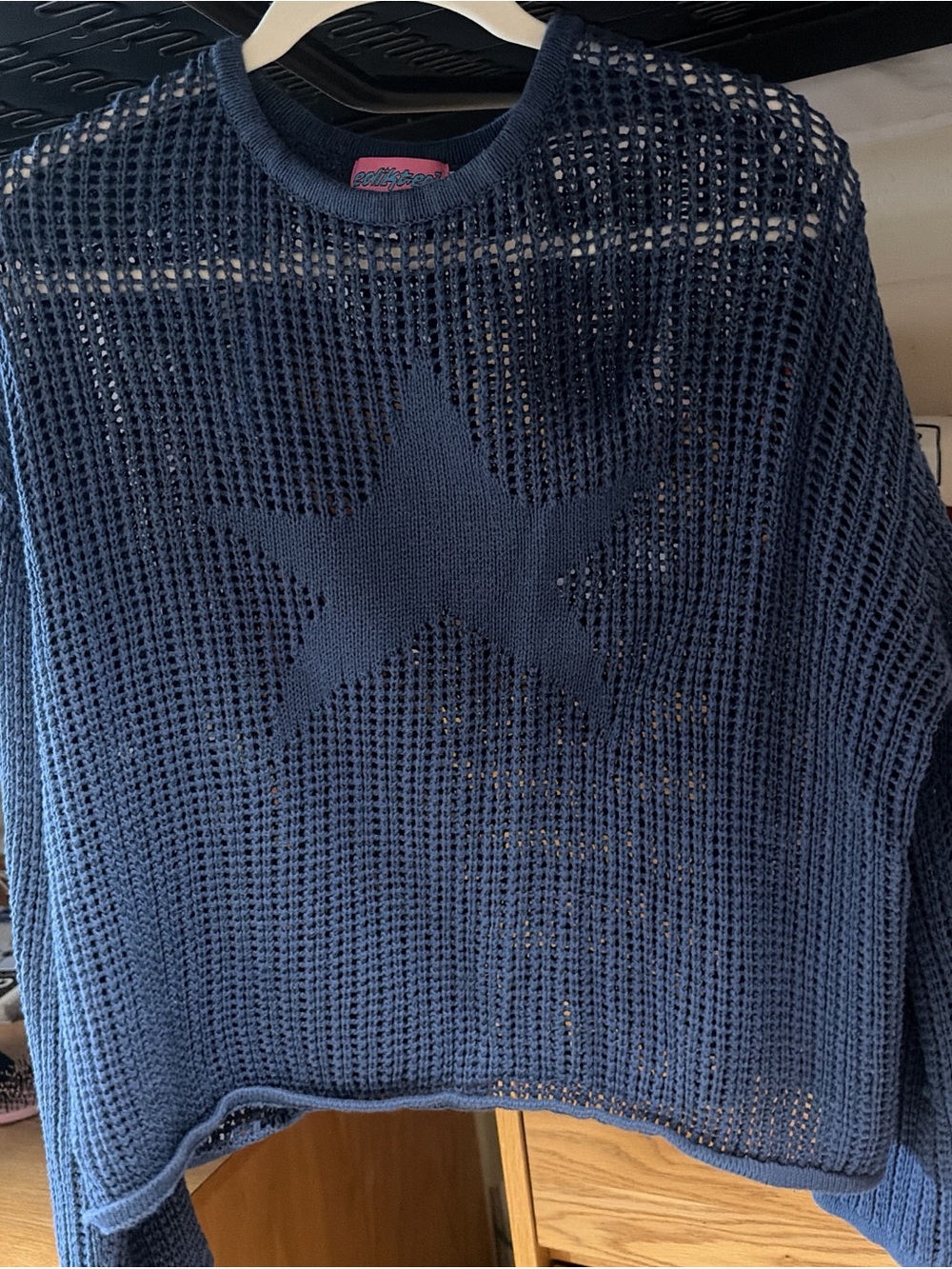 Edikted Navy Open-Knit Star Sweater